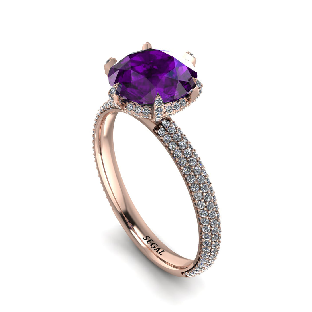 Hidden Halo Round Amethyst Engagement Ring - Ashley No. 302