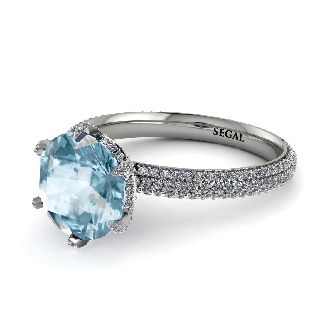 Hidden Halo Round Aquamarine Engagement Ring - Ashley No. 403