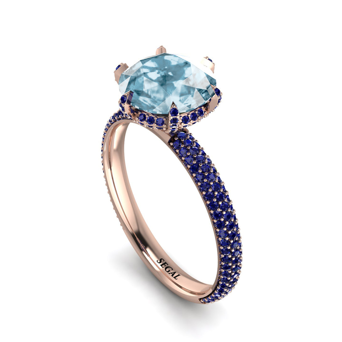 Hidden Halo Round Aquamarine Engagement Ring - Ashley No. 414