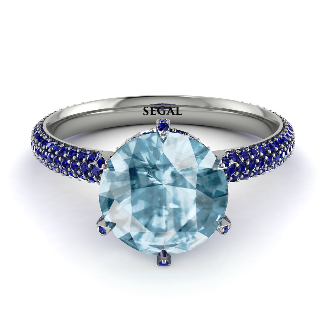 Hidden Halo Round Aquamarine Engagement Ring - Ashley No. 415
