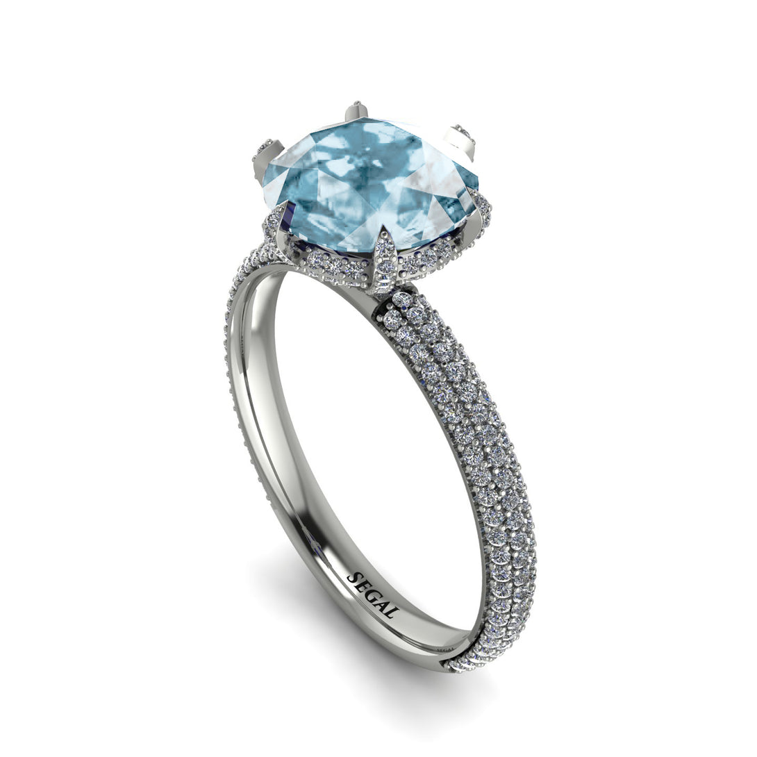 Hidden Halo Round Aquamarine Engagement Ring - Ashley No. 403