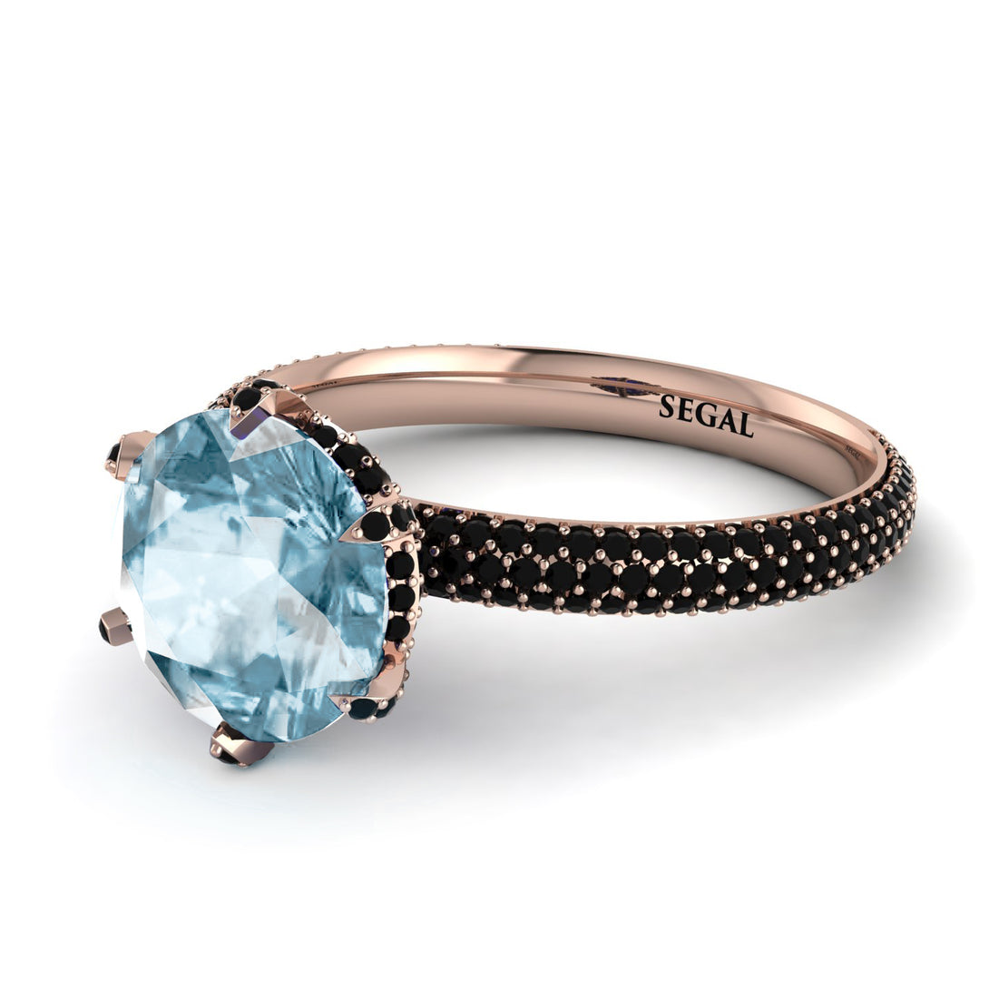 Hidden Halo Round Aquamarine Engagement Ring - Ashley No. 408