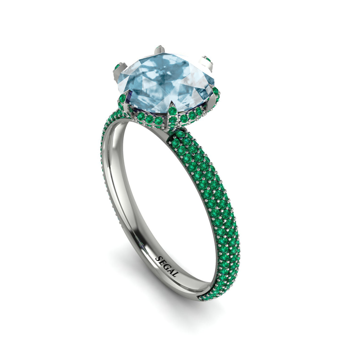Hidden Halo Round Aquamarine Engagement Ring - Ashley No. 406