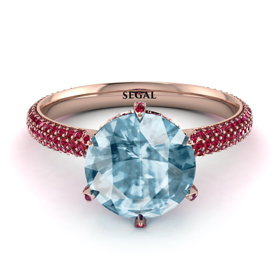 Hidden Halo Round Aquamarine Engagement Ring - Ashley No. 411