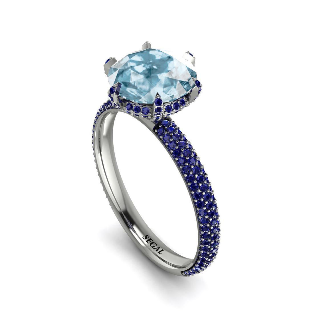 Hidden Halo Round Aquamarine Engagement Ring - Ashley No. 415