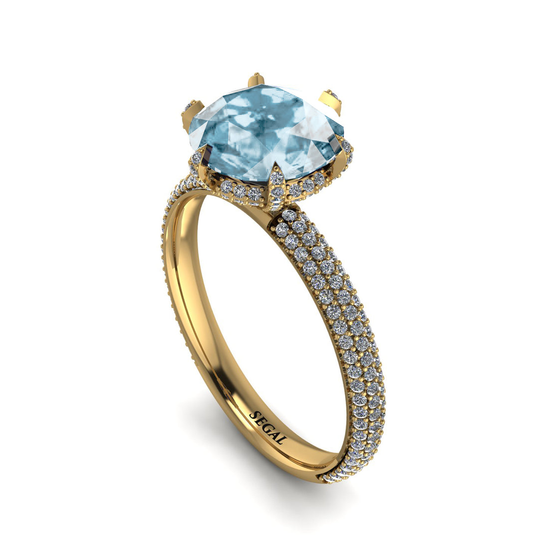 Hidden Halo Round Aquamarine Engagement Ring - Ashley No. 401