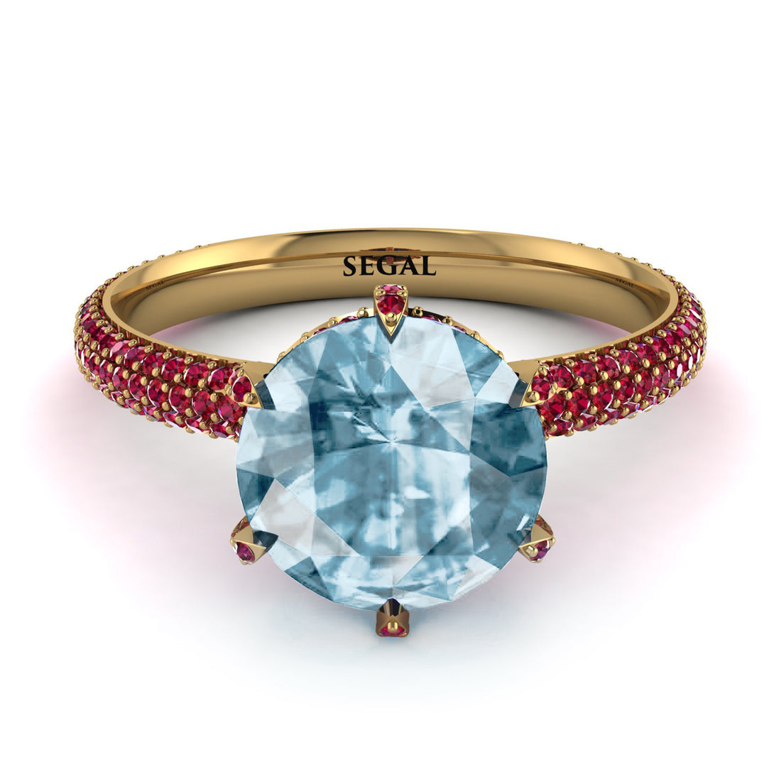 Hidden Halo Round Aquamarine Engagement Ring - Ashley No. 410
