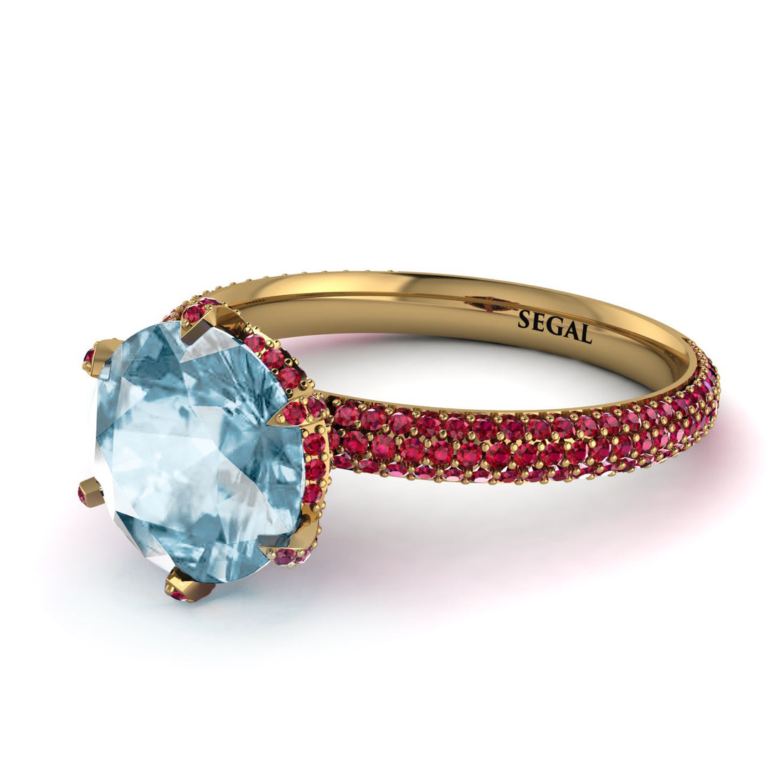 Hidden Halo Round Aquamarine Engagement Ring - Ashley No. 410