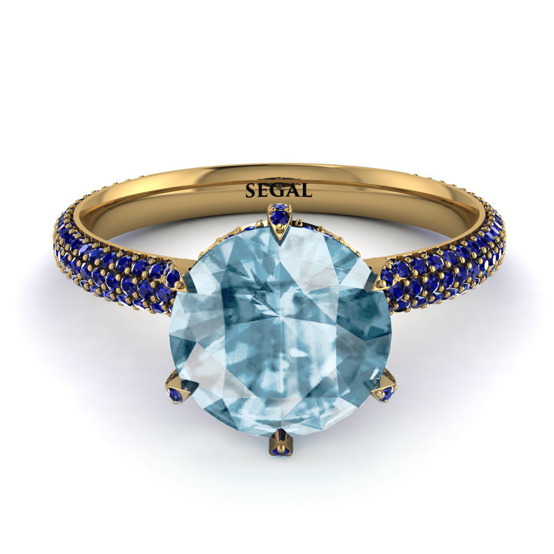Hidden Halo Round Aquamarine Engagement Ring - Ashley No. 413