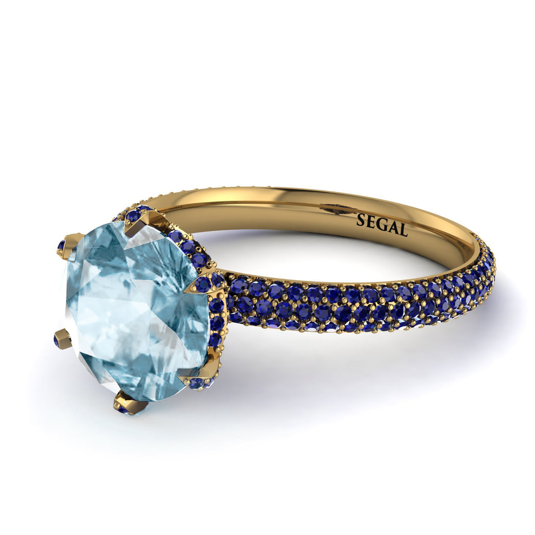 Hidden Halo Round Aquamarine Engagement Ring - Ashley No. 413