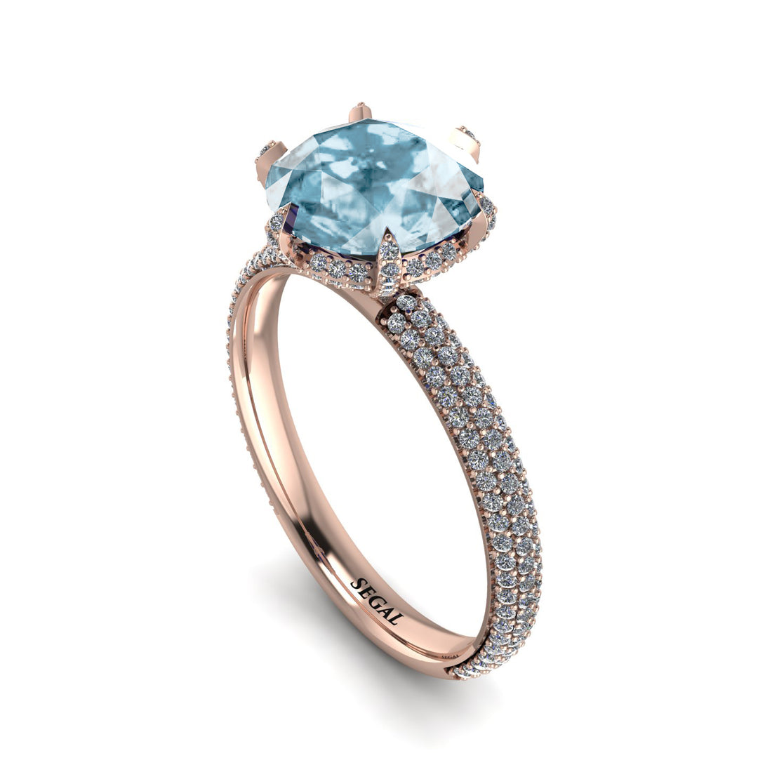 Hidden Halo Round Aquamarine Engagement Ring - Ashley No. 402