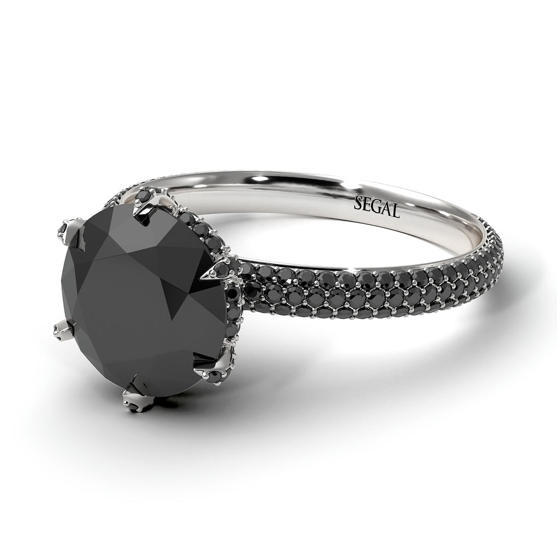 Hidden Halo Round Black Diamond Engagement Ring - Ashley No. 39