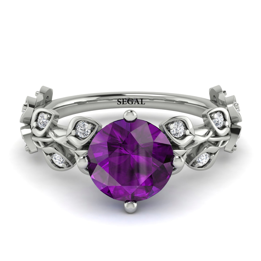 Leaves All Around White Gold Amethyst Ring - Sydney 2ct No. 303