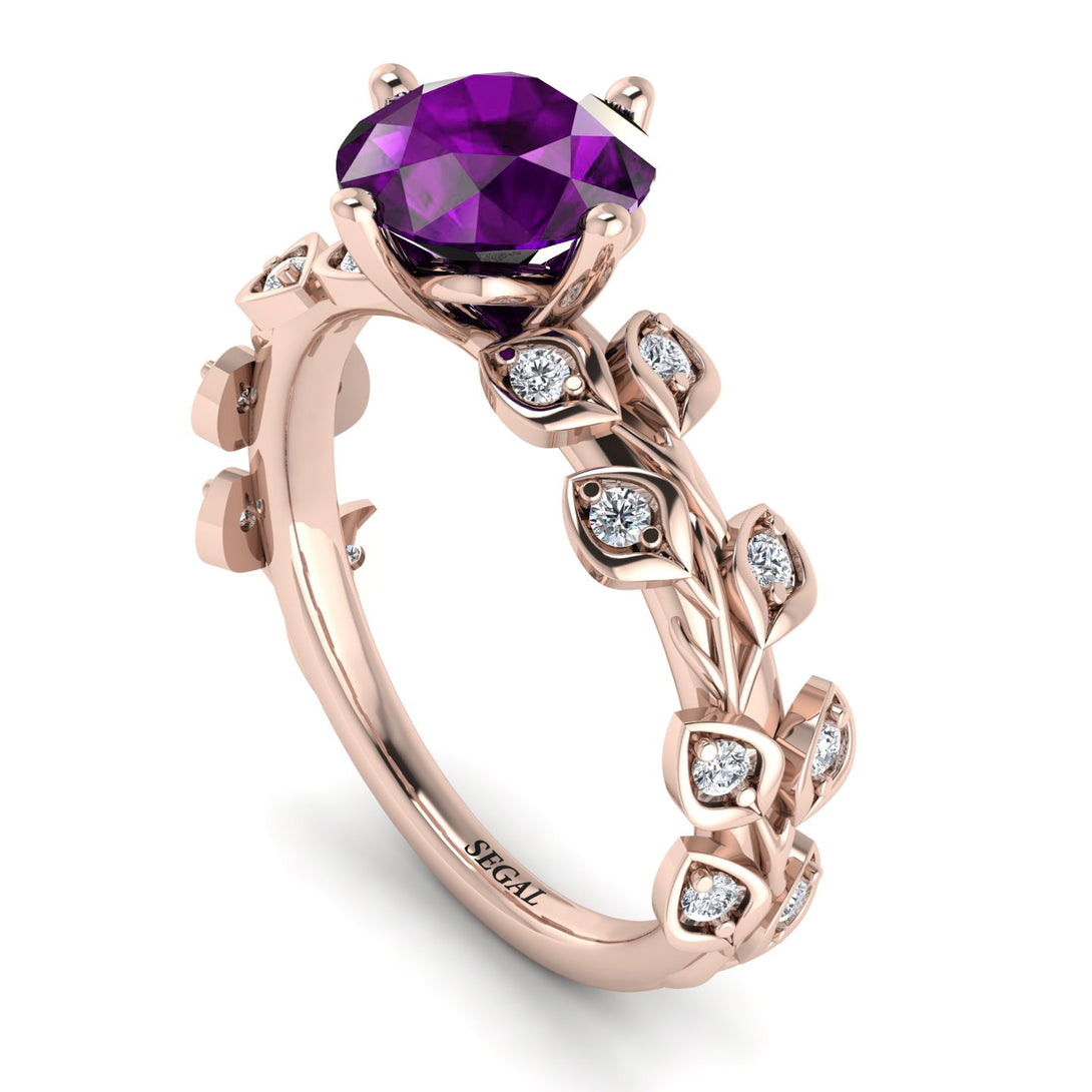 Leaves All Around Rose Gold Amethyst Ring - Sydney 2ct No. 302