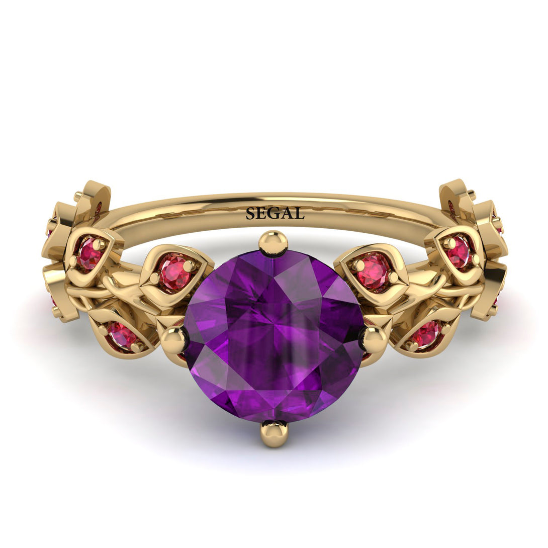 Leaves All Around Yellow Gold Amethyst Ring - Sydney 2ct No. 310