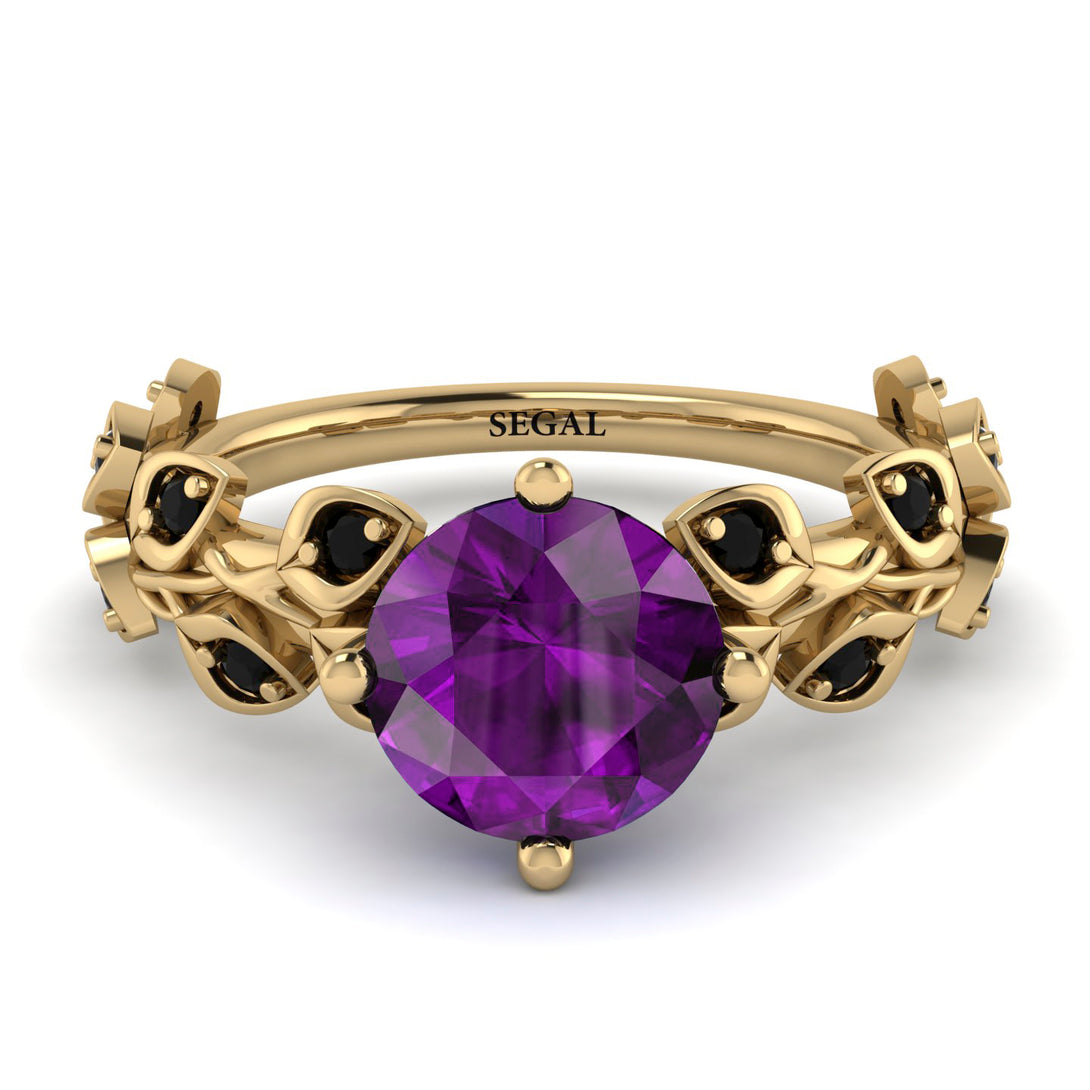 Leaves All Around Yellow Gold Amethyst Ring - Sydney 2ct No. 307