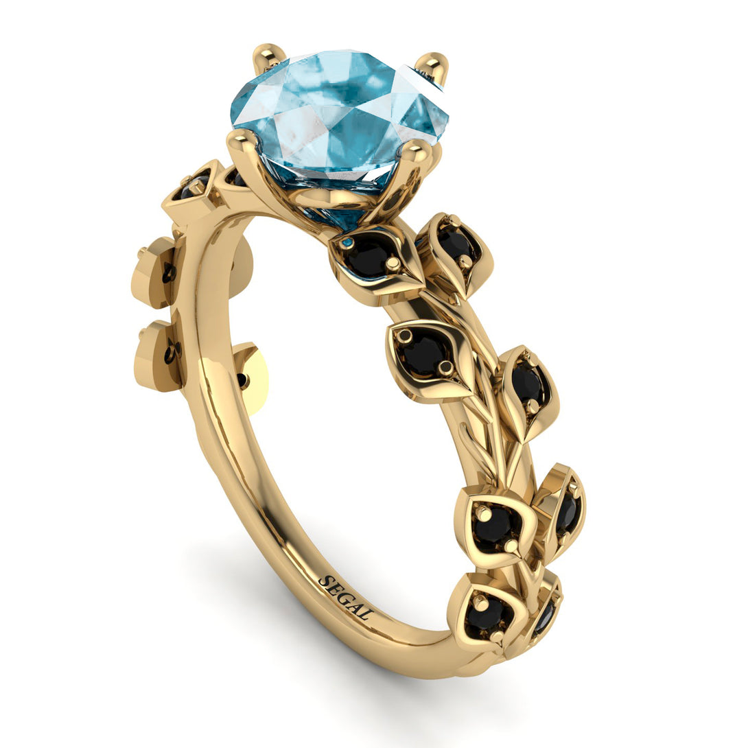 Leaves All Around Yellow Gold Aquamarine Ring - Sydney 2ct No. 407