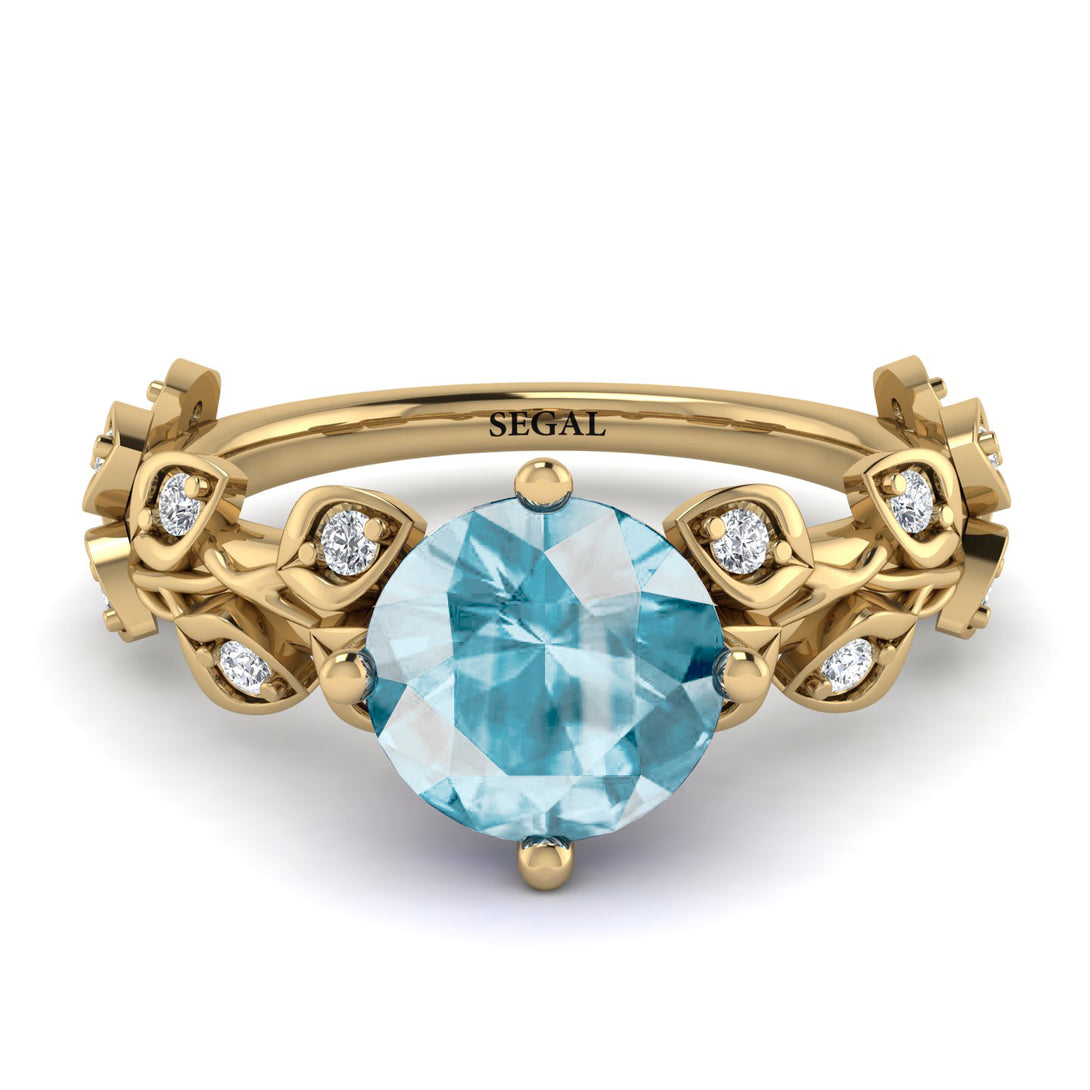 Leaves All Around Yellow Gold Aquamarine Ring - Sydney 2ct No. 401