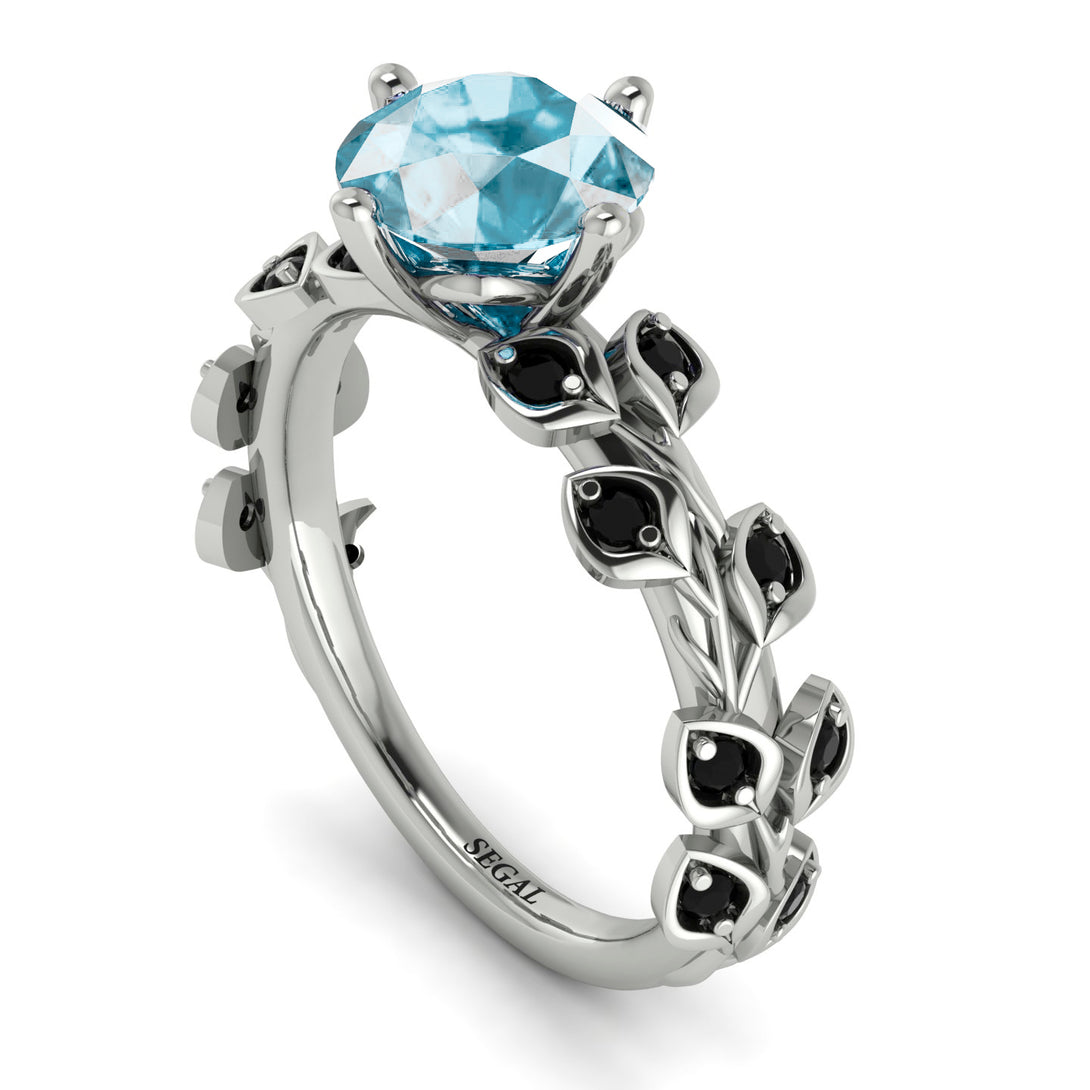 Leaves All Around White Gold Aquamarine Ring - Sydney 2ct No. 409