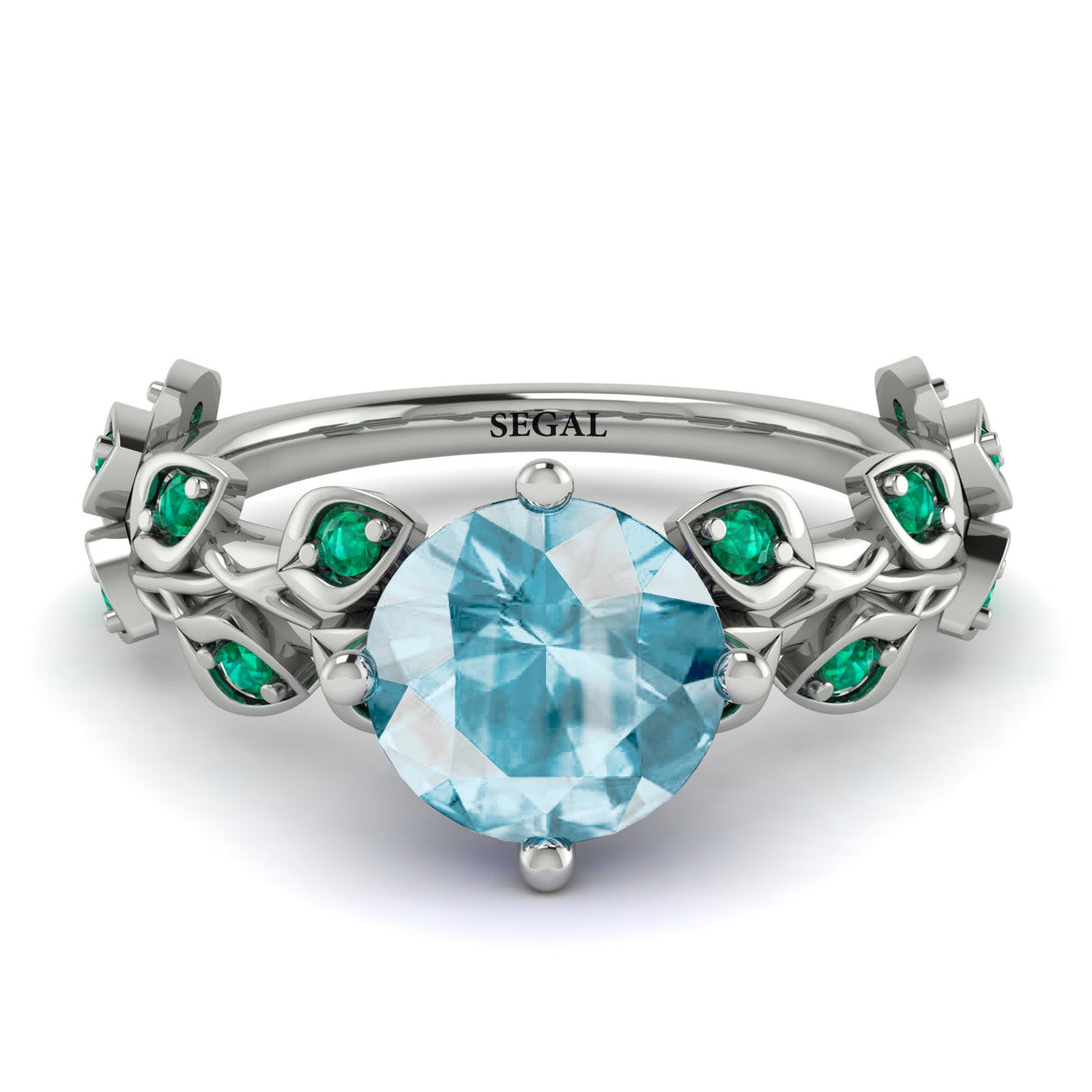 Leaves All Around White Gold Aquamarine Ring - Sydney 2ct No. 406