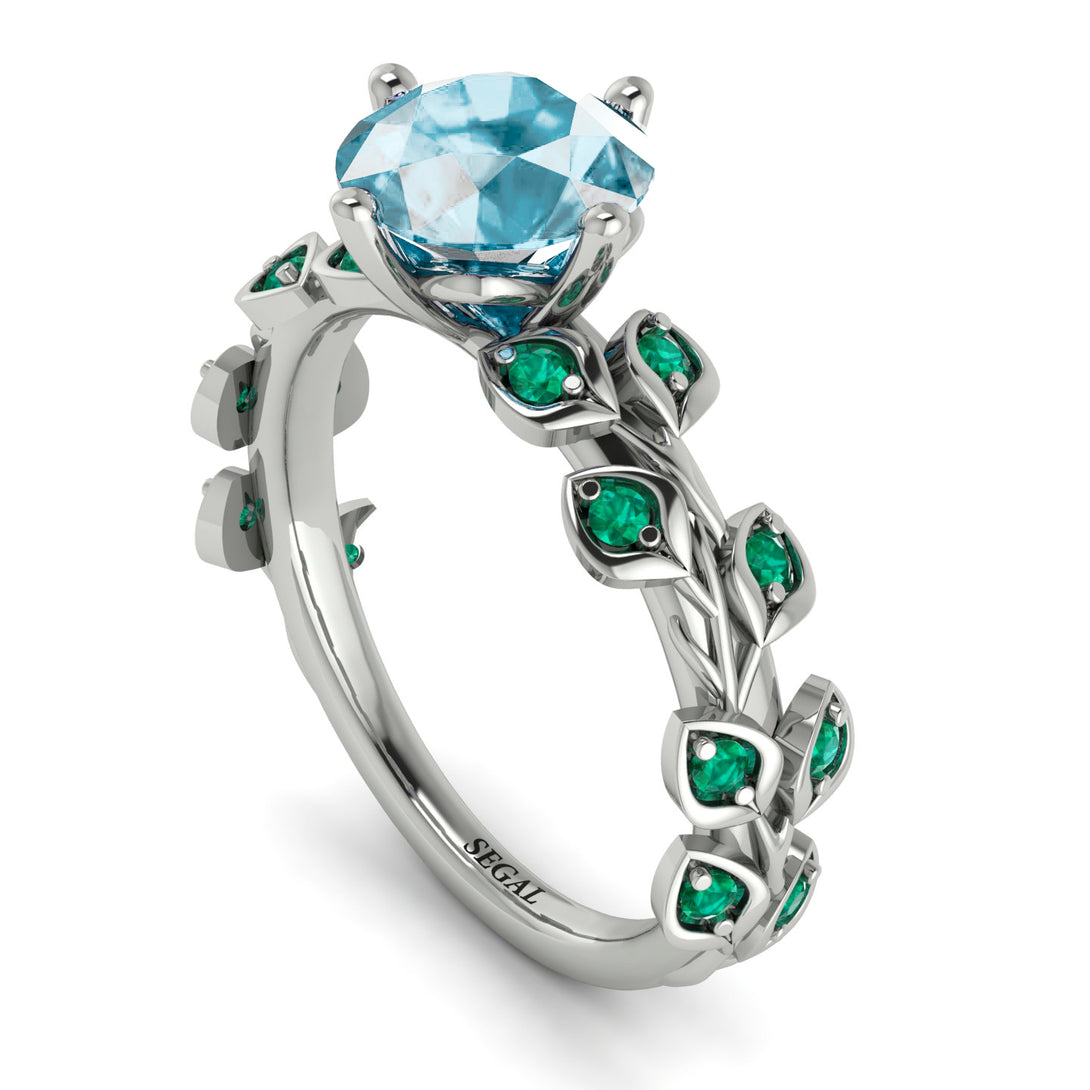 Leaves All Around White Gold Aquamarine Ring - Sydney 2ct No. 406