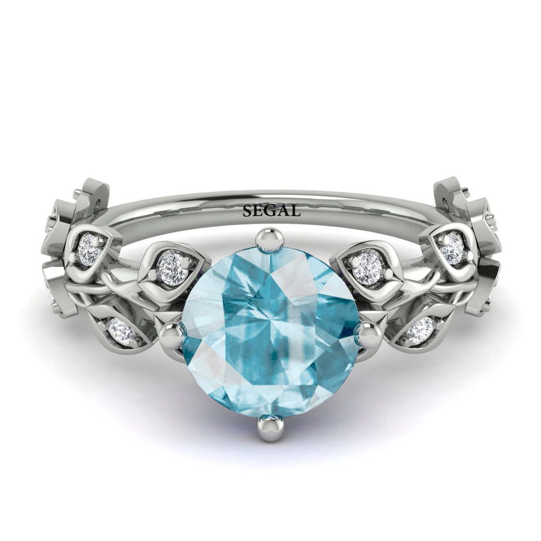 Leaves All Around White Gold Aquamarine Ring - Sydney 2ct No. 403