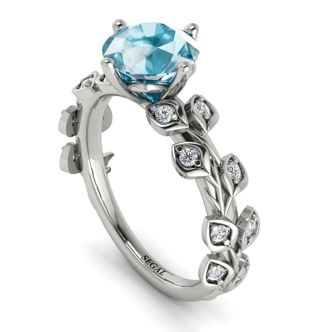 Leaves All Around White Gold Aquamarine Ring - Sydney 2ct No. 403