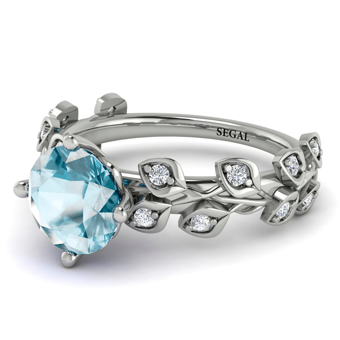 Leaves All Around White Gold Aquamarine Ring - Sydney 2ct No. 403