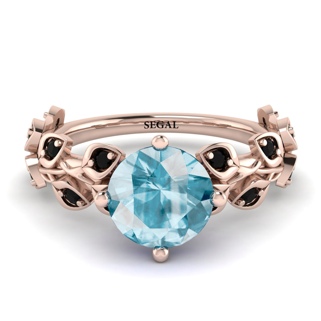 Leaves All Around Rose Gold Aquamarine Ring - Sydney 2ct No. 408