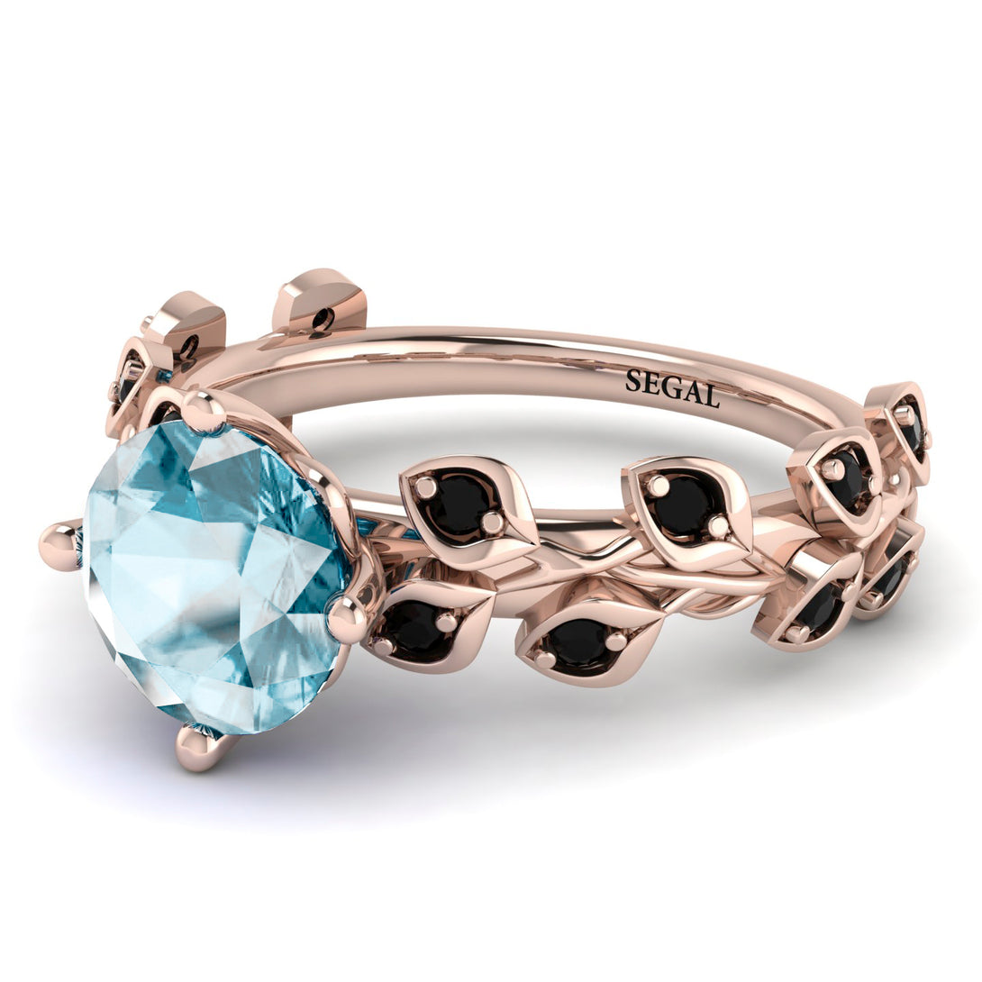 Leaves All Around Rose Gold Aquamarine Ring - Sydney 2ct No. 408