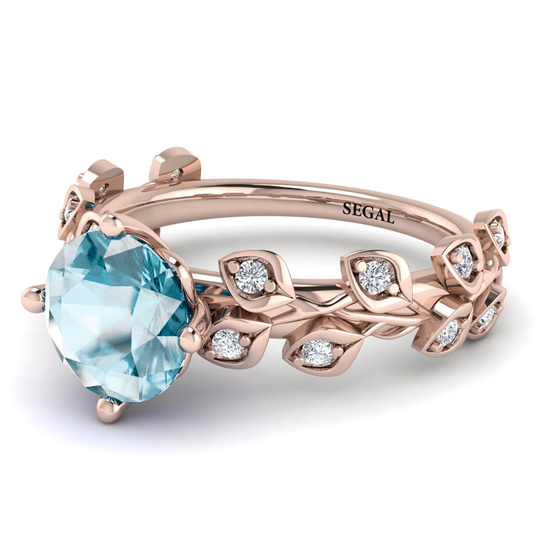 Leaves All Around Rose Gold Aquamarine Ring - Sydney 2ct No. 402
