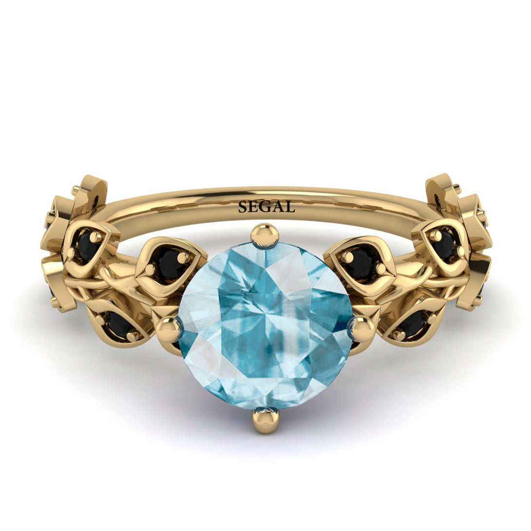 Leaves All Around Yellow Gold Aquamarine Ring - Sydney 2ct No. 407