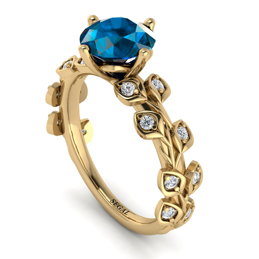 Leaves All Around Yellow Gold Blue Topaz Ring - Sydney 2ct No. 501