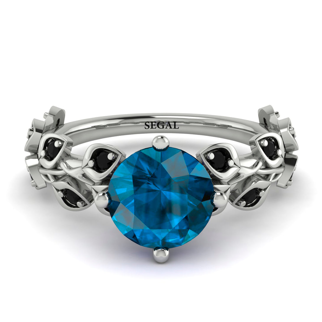 Leaves All Around White Gold Blue Topaz Ring - Sydney 2ct No. 509