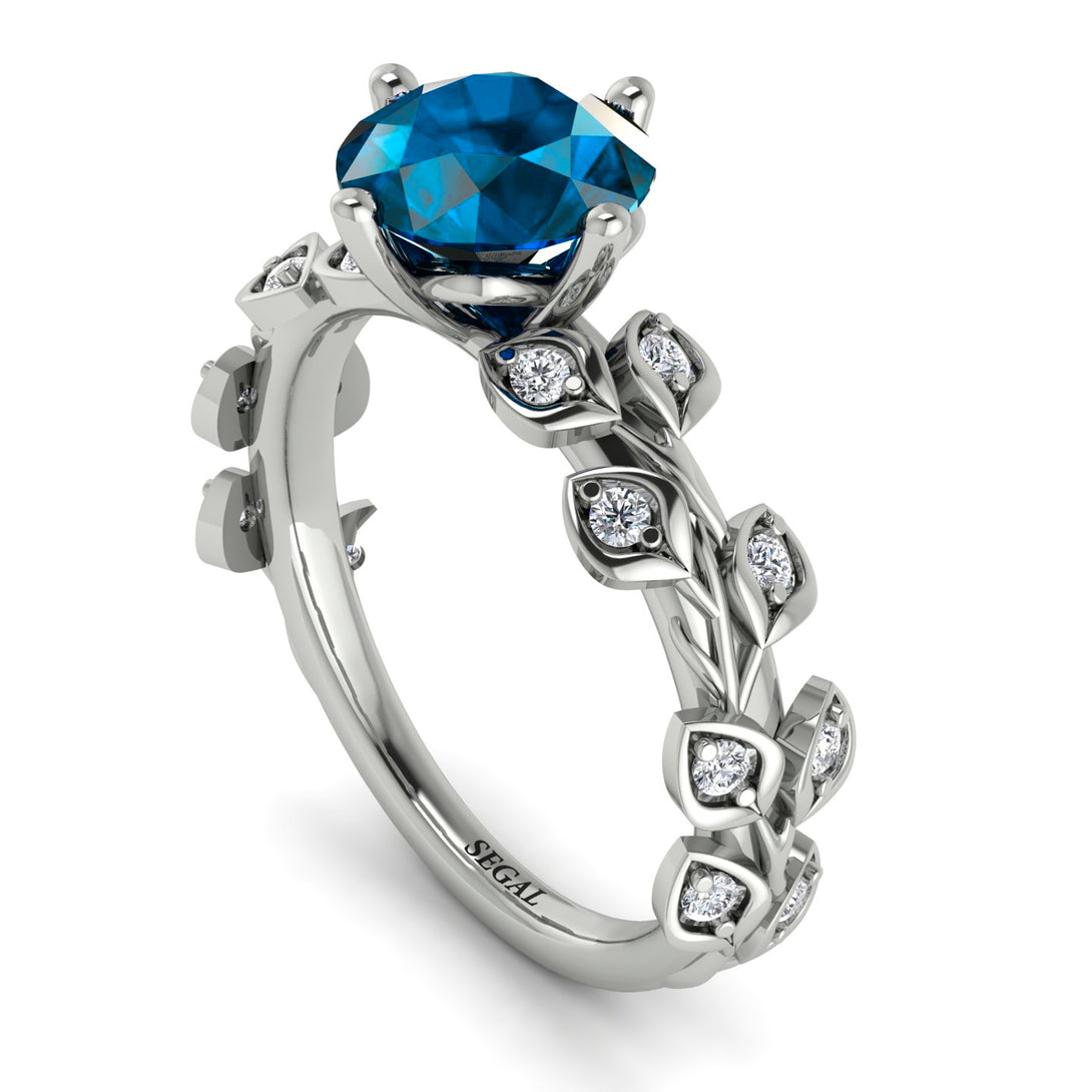 Leaves All Around White Gold Blue Topaz Ring - Sydney 2ct No. 503