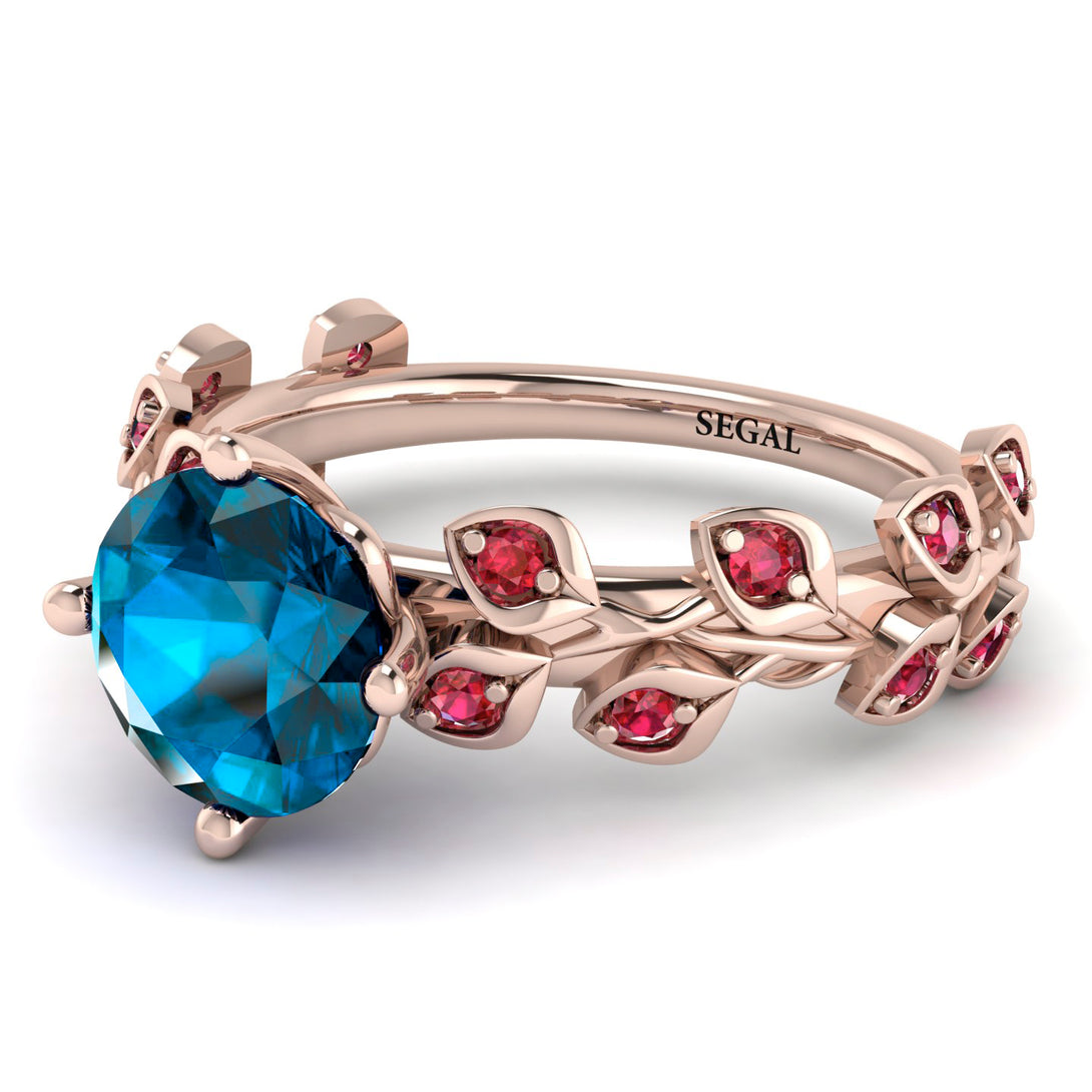 Leaves All Around Rose Gold Blue Topaz Ring - Sydney 2ct No. 511