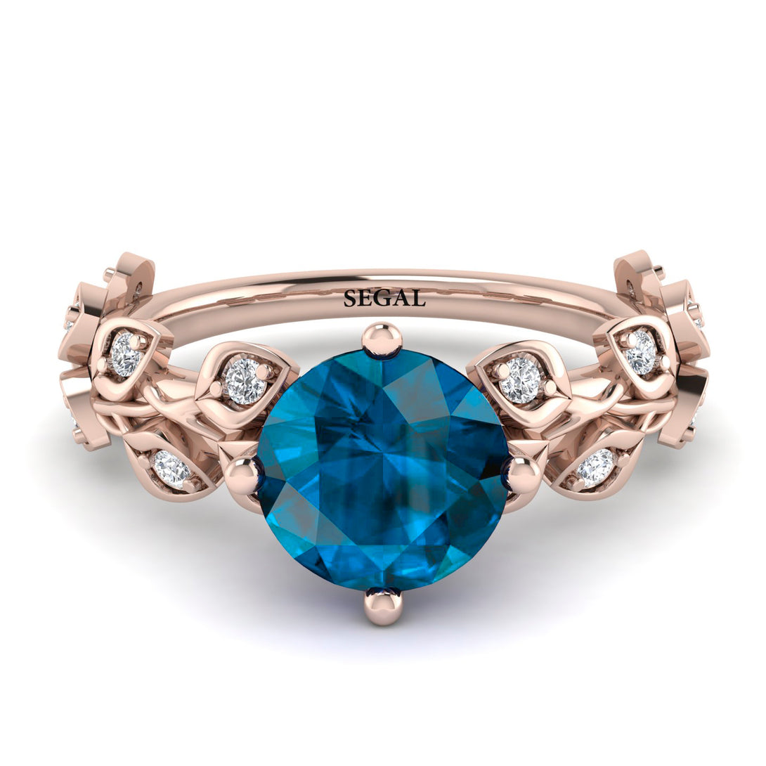 Leaves All Around Rose Gold Blue Topaz Ring - Sydney 2ct No. 502