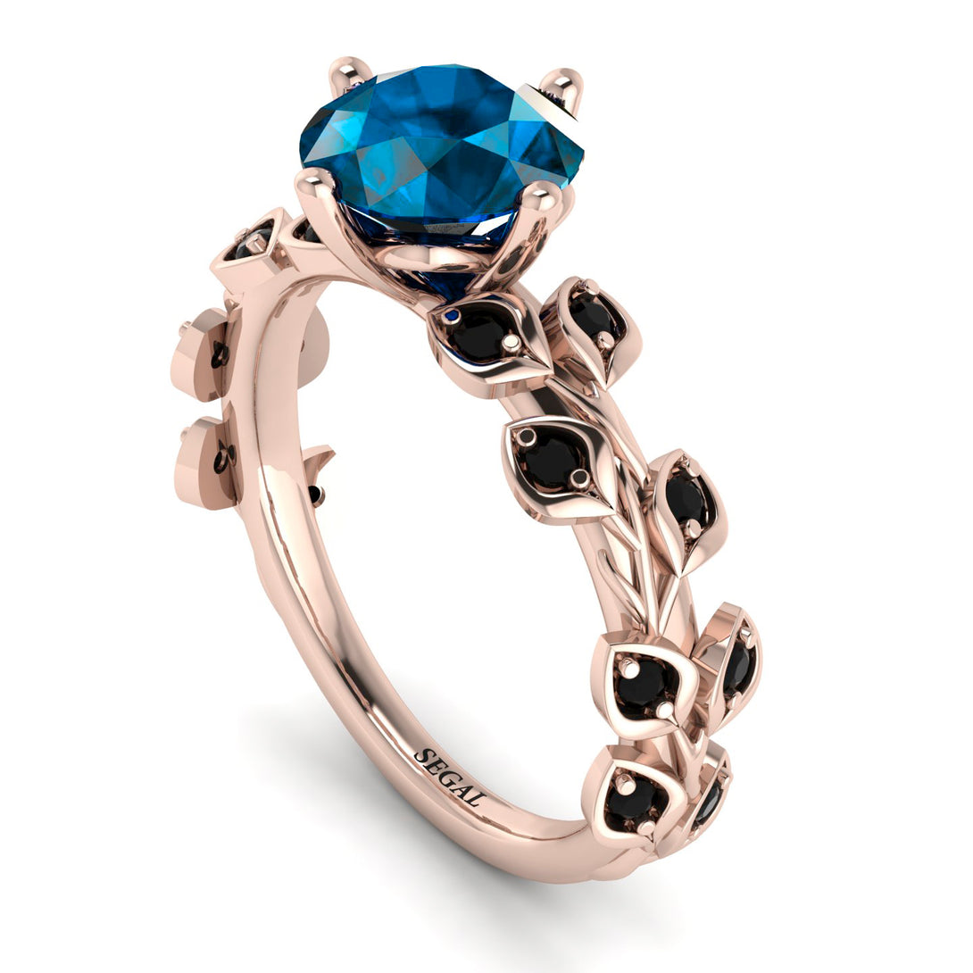 Leaves All Around Rose Gold Blue Topaz Ring - Sydney 2ct No. 508