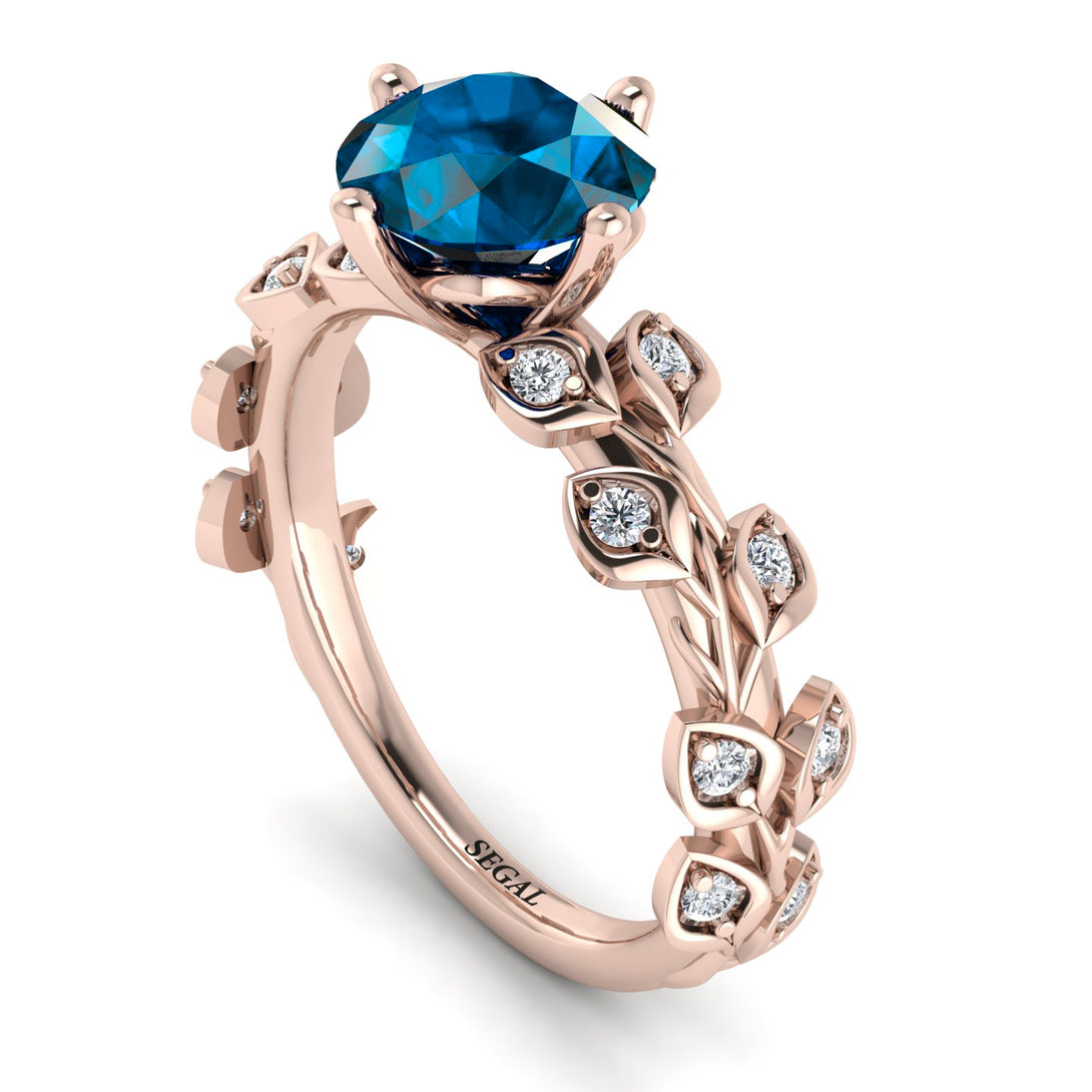 Leaves All Around Rose Gold Blue Topaz Ring - Sydney 2ct No. 502