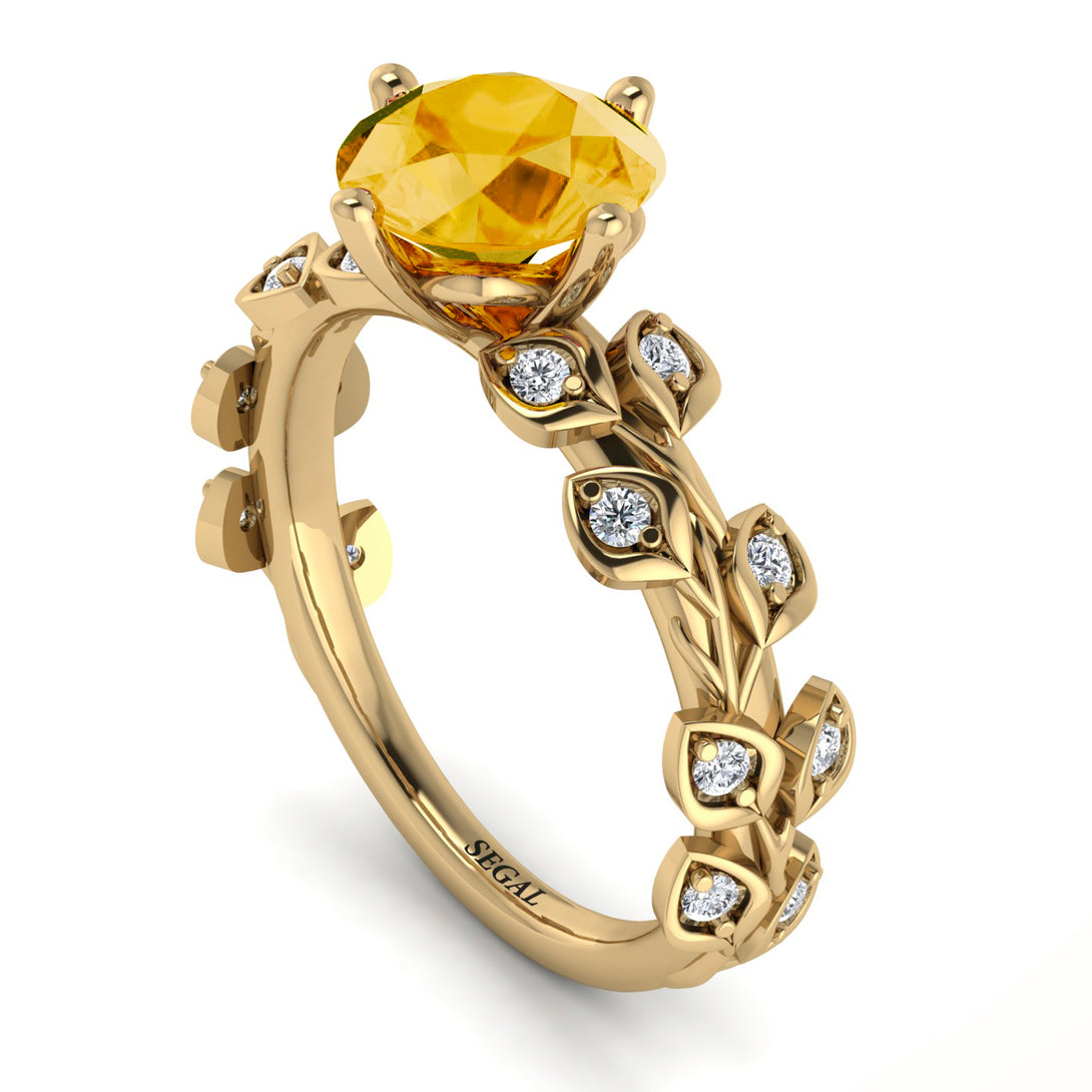 Leaves All Around Yellow Gold Citrine Ring - Sydney 2ct No. 601