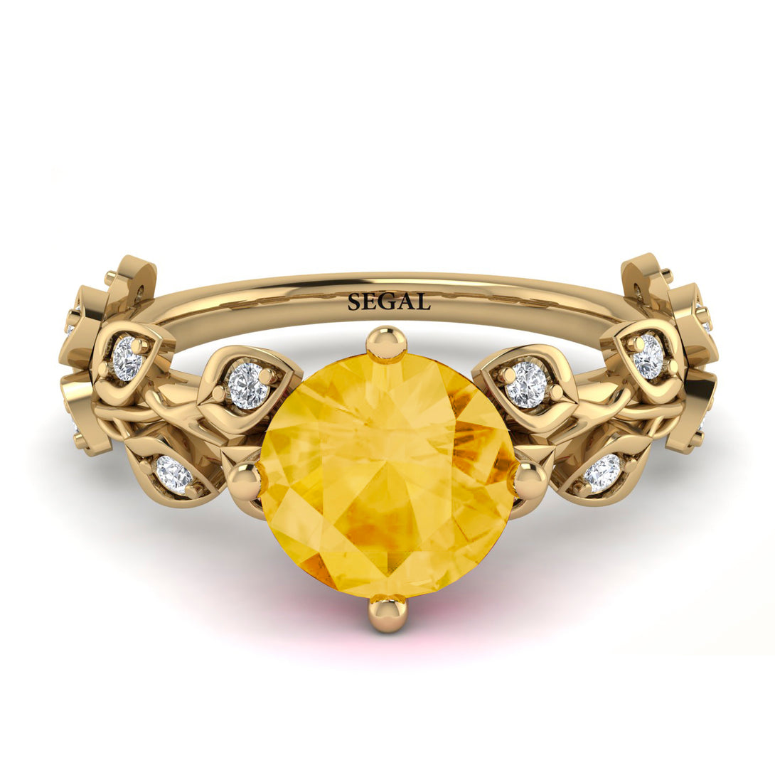Leaves All Around Yellow Gold Citrine Ring - Sydney 2ct No. 601