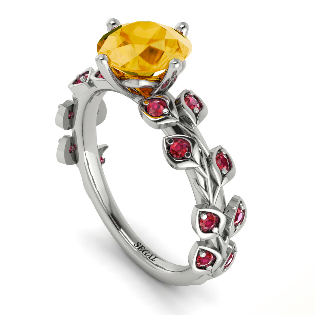 Leaves All Around White Gold Citrine Ring - Sydney 2ct No. 612