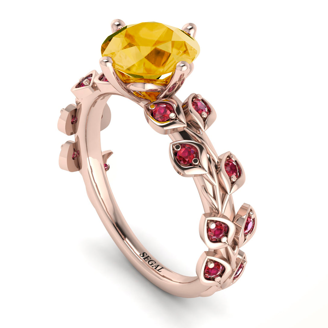 Leaves All Around Rose Gold Citrine Ring - Sydney 2ct No. 611
