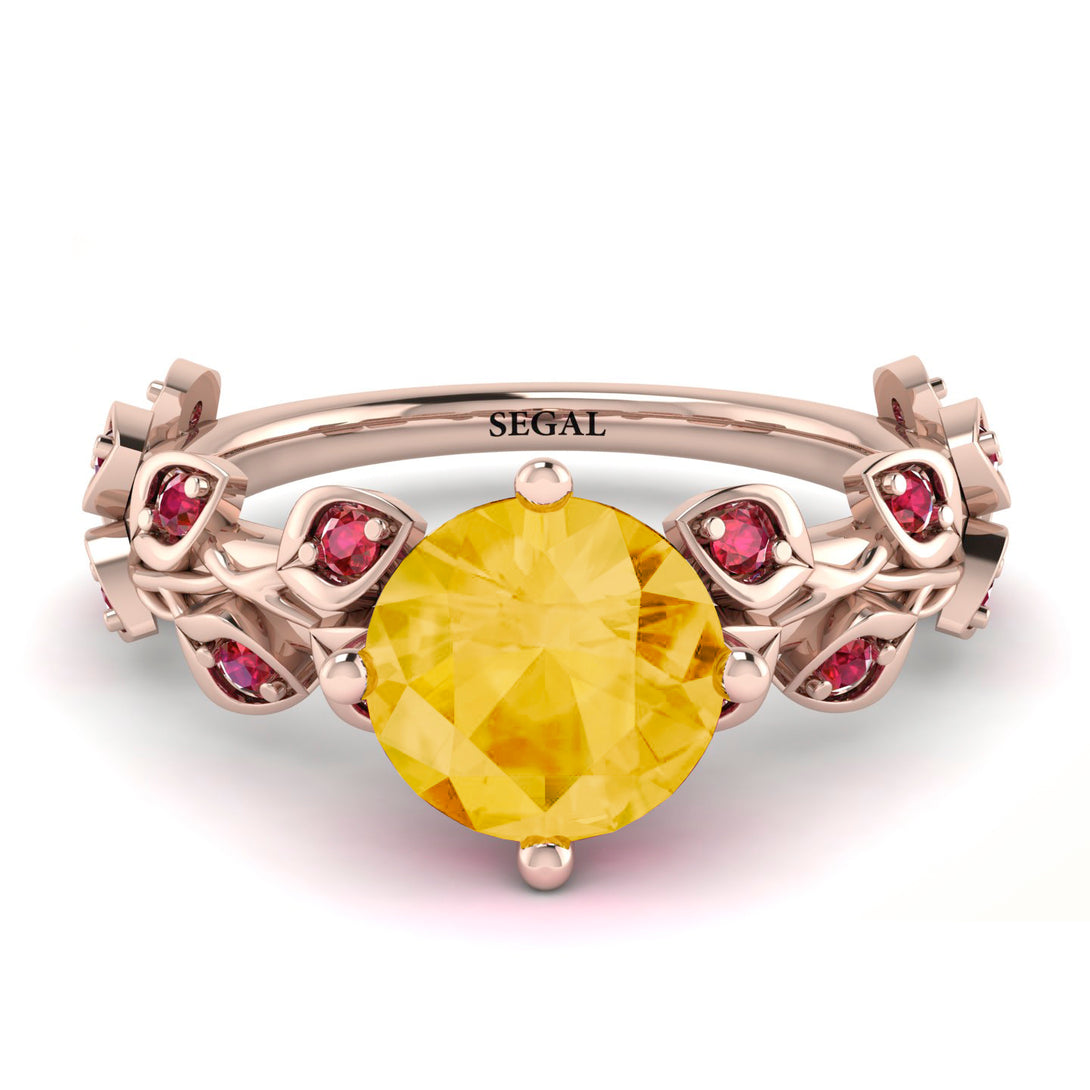 Leaves All Around Rose Gold Citrine Ring - Sydney 2ct No. 611