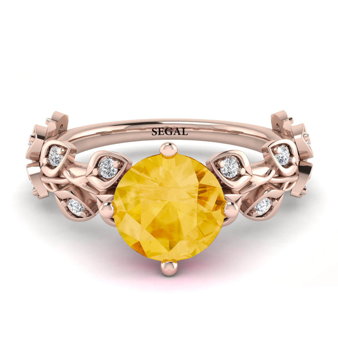 Leaves All Around Rose Gold Citrine Ring - Sydney 2ct No. 602
