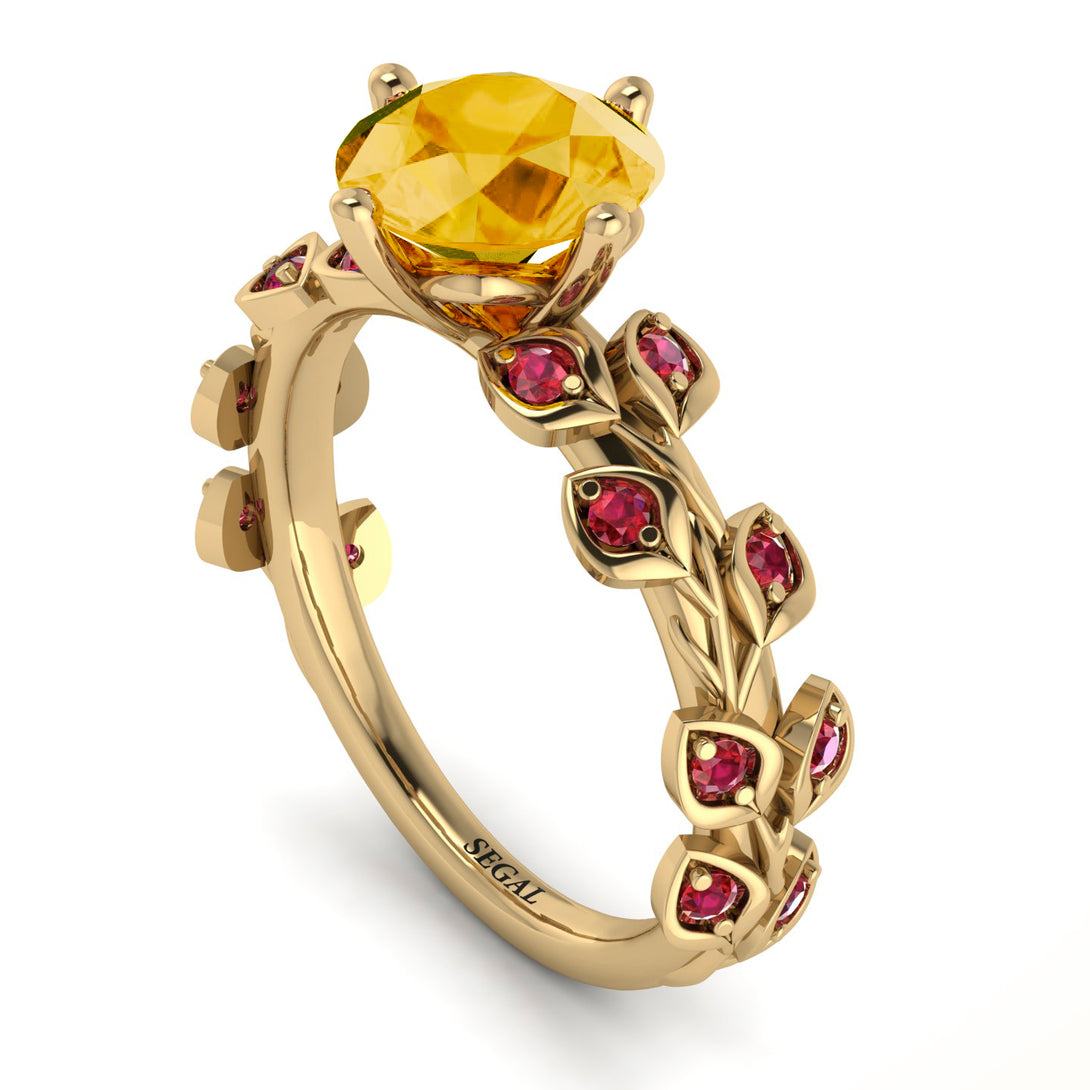 Leaves All Around Yellow Gold Citrine Ring - Sydney 2ct No. 610