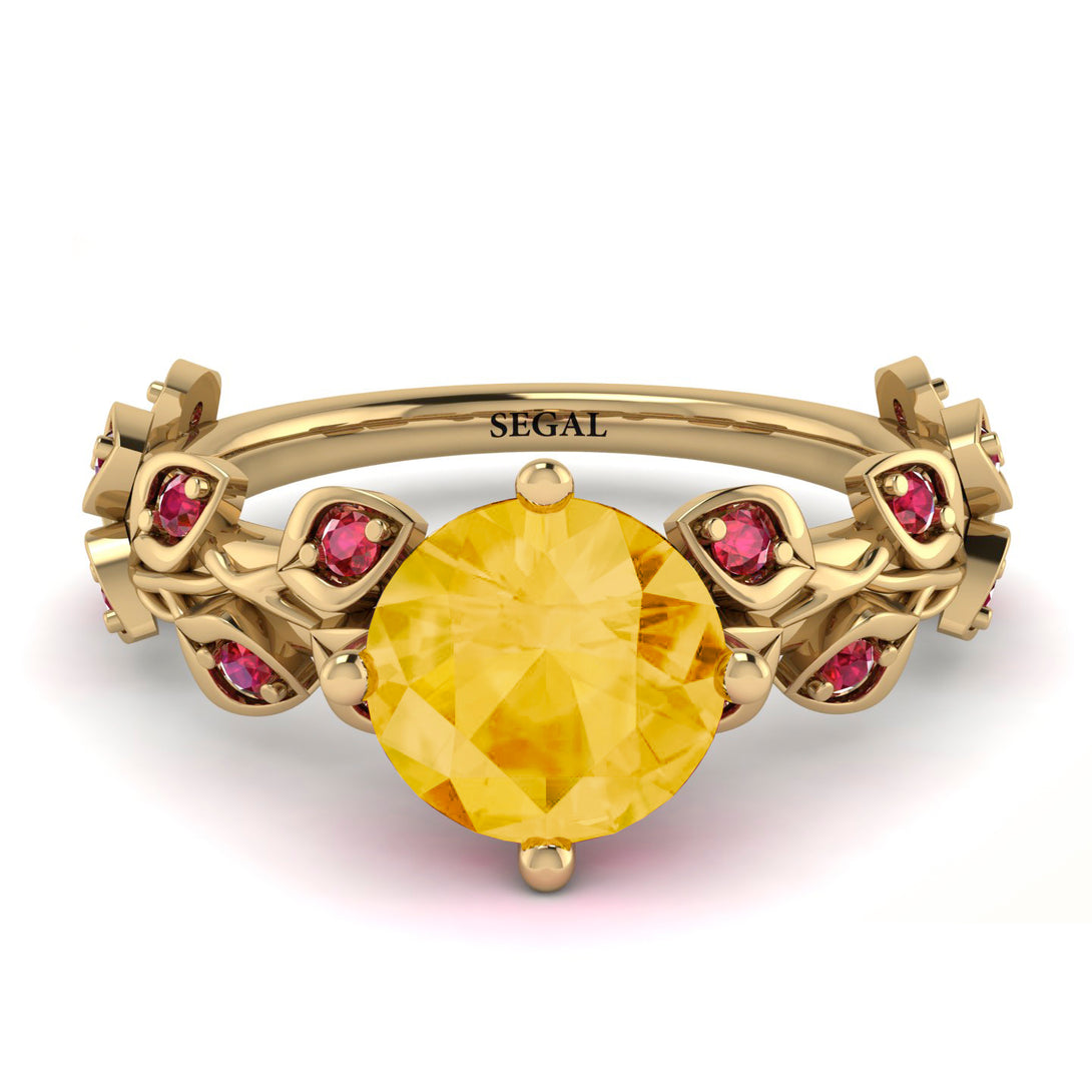Leaves All Around Yellow Gold Citrine Ring - Sydney 2ct No. 610