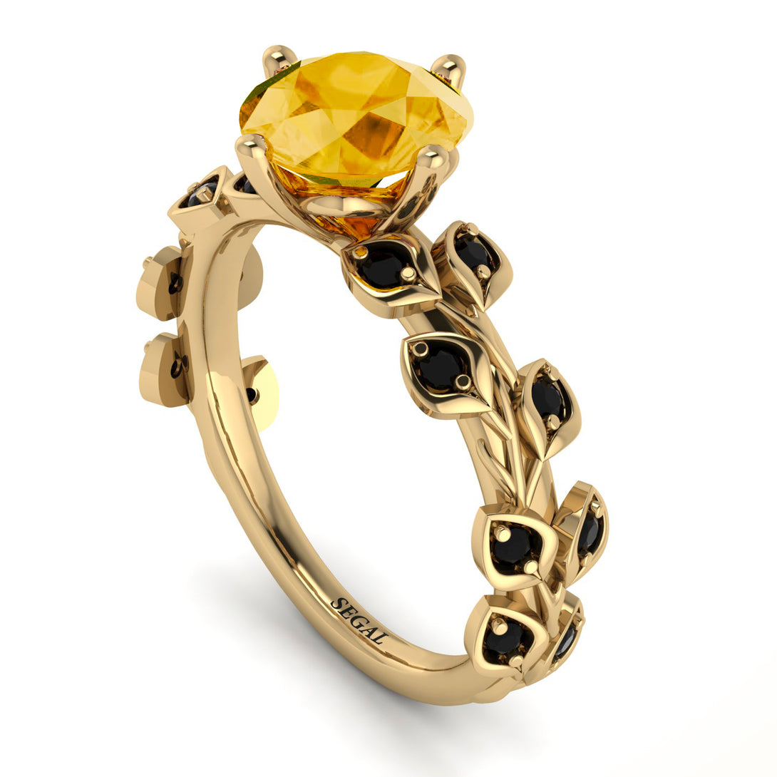 Leaves All Around Yellow Gold Citrine Ring - Sydney 2ct No. 607