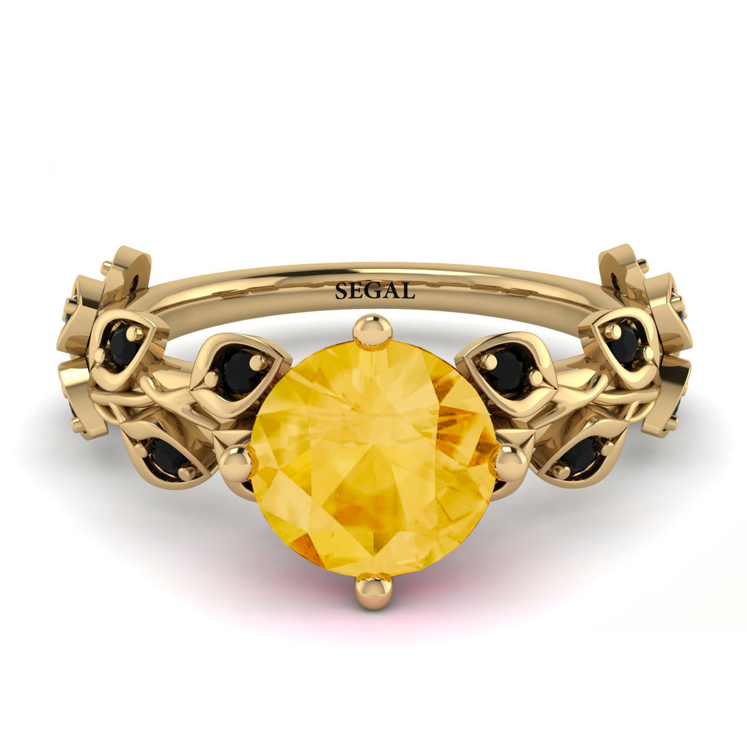 Leaves All Around Yellow Gold Citrine Ring - Sydney 2ct No. 607