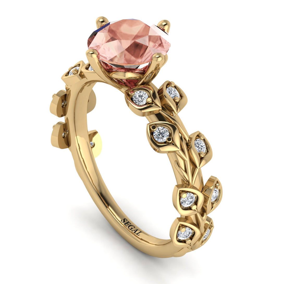 Leaves All Around Yellow Gold Morganite Ring - Sydney 2ct No. 901